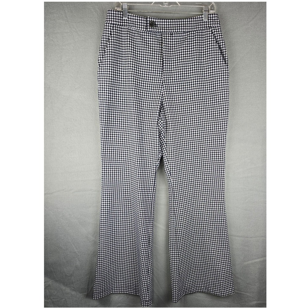 Avec Les Filles Trousers Women 12 Black White Gingham Flare Leg Preppy Retro